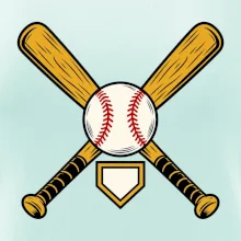 Zkřížené baseballové pálky a míček