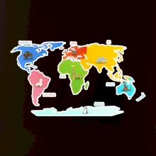 Svetové kontinenty s názvami a zvieratkami