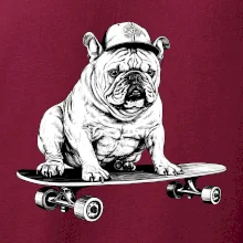 Čiernobiely buldog na skateboarde