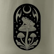 Goblincore čiernobiela oválna žaba