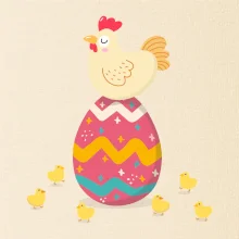 Sliepka sediaca na veľkonočnom vajci