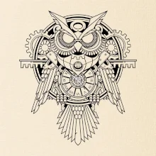 Steampunk sova čiernobiela Steampunk sova čiernobiela
