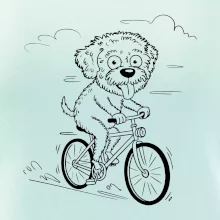 Lagotto romagnolo karikatúra na bicykli čierna