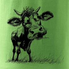 Čiernobiela karikatúra krava stojaca