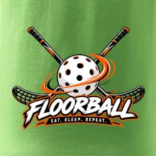 Florbalové hokejky s dierkovanou loptičkou eat sleep repeat