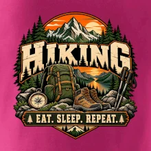 Turistický batoh v horách eat sleep repeat