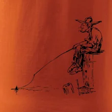 Kreslený rybár na pni