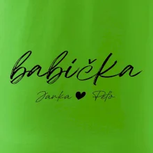 Babička Tričko s menami detí písacie písmo