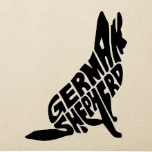 Nemecký ovčiak sediaci napis