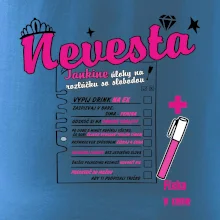 Tričko na rozlúčku s úlohami na chrbte + nápis nevesta
