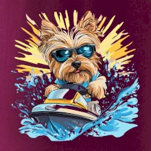 Yorkšírsky teriér na vodnom skútri