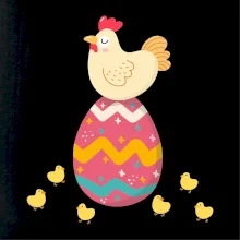 Sliepka sediaca na veľkonočnom vajci