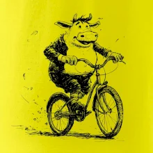 Tučná krava na bicykli