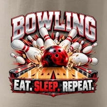 Bowlingová guľa a kolky eat sleep repeat