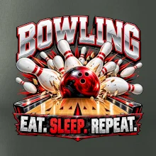 Bowlingová guľa a kolky eat sleep repeat