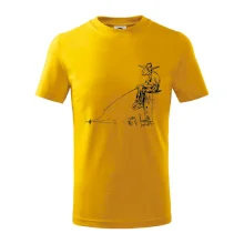 Kreslený rybár na pni