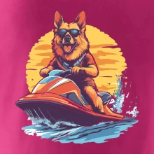 Nemecký ovčiak na vodnom skútri