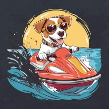 Jack russell teriér na vodnom skútri