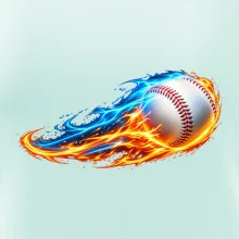 Letící baseballový míček v plamenech