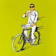 Gentleman na bicykli s pivom