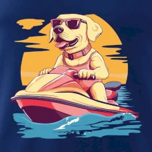 Zlatý retriever na vodnom skútri