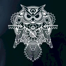 Steampunk sova čiernobiela Steampunk sova čiernobiela