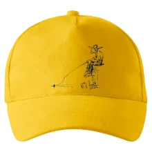 Kreslený rybár na pni