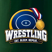 Zápasnická žíněnka se zlatou medailí eat sleep wrestling  repeat