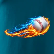 Letící baseballový míček v plamenech