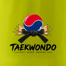 Taekwondo pás a rozlomená deska eat sleep repeat