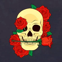 Lebka držiace ružu