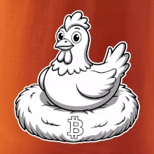 Kurča sediace na bitcoinovom hniezde