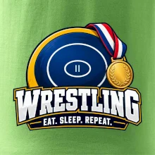 Zápasnická žíněnka se zlatou medailí eat sleep wrestling  repeat