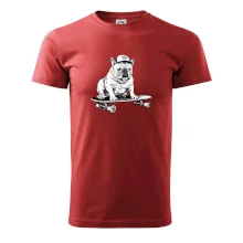 Čiernobiely buldog na skateboarde