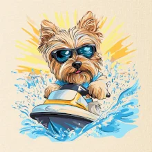 Yorkšírsky teriér na vodnom skútri