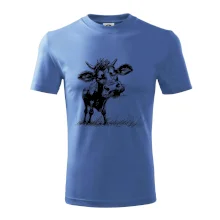 Čiernobiela karikatúra krava stojaca