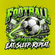 Futbalová lopta a štadión eat sleep repeat