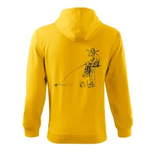 Kreslený rybár na pni