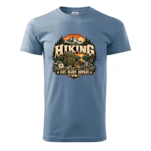 Turistický batoh v horách eat sleep repeat