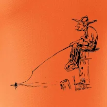 Kreslený rybár na pni