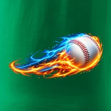Letící baseballový míček v plamenech