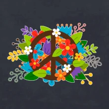 Peace symbol prerastený kvetinami