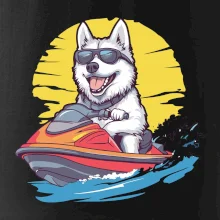 Husky na vodnom skútri