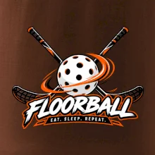 Florbalové hokejky s dierkovanou loptičkou eat sleep repeat