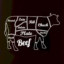 Krava nákres rozrezanie Anglicky