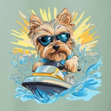 Yorkšírsky teriér na vodnom skútri