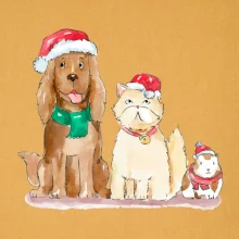 Veselé vianoce - pes, škrečok a mačka