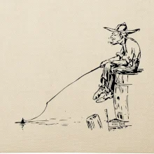 Kreslený rybár na pni