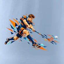 Florbalový útočník v oranžových polygonech
