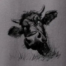 Čiernobiela karikatúra čierna krava hlava